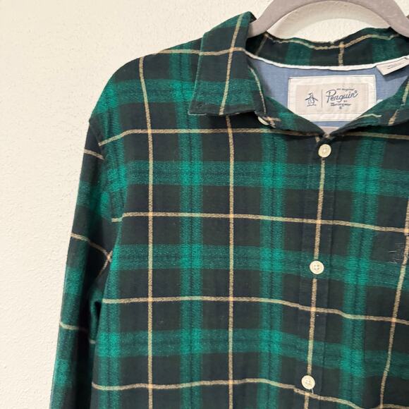 Penguin Munsingwear Men's Green Plaid Button Down Long Sleeve Shirt Large - Picture 4 of 14
